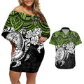 custom-raiders-rugby-couples-matching-off-shoulder-short-dress-and-hawaiian-shirt-canberra-hibiscus-and-turtle-with-polynesian-pattern