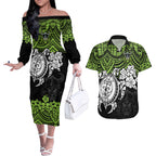 custom-raiders-rugby-couples-matching-off-the-shoulder-long-sleeve-dress-and-hawaiian-shirt-canberra-hibiscus-and-turtle-with-polynesian-pattern