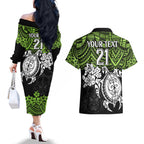 custom-raiders-rugby-couples-matching-off-the-shoulder-long-sleeve-dress-and-hawaiian-shirt-canberra-hibiscus-and-turtle-with-polynesian-pattern
