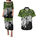 custom-raiders-rugby-couples-matching-puletasi-dress-and-hawaiian-shirt-canberra-hibiscus-and-turtle-with-polynesian-pattern