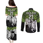 custom-raiders-rugby-couples-matching-puletasi-dress-and-long-sleeve-button-shirt-canberra-hibiscus-and-turtle-with-polynesian-pattern