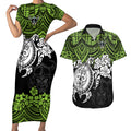 custom-raiders-rugby-couples-matching-short-sleeve-bodycon-dress-and-hawaiian-shirt-canberra-hibiscus-and-turtle-with-polynesian-pattern