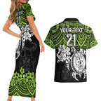 custom-raiders-rugby-couples-matching-short-sleeve-bodycon-dress-and-hawaiian-shirt-canberra-hibiscus-and-turtle-with-polynesian-pattern