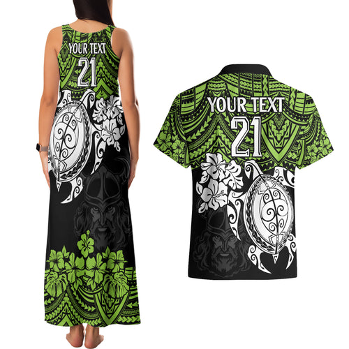 custom-raiders-rugby-couples-matching-tank-maxi-dress-and-hawaiian-shirt-canberra-hibiscus-and-turtle-with-polynesian-pattern