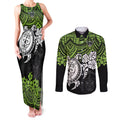 custom-raiders-rugby-couples-matching-tank-maxi-dress-and-long-sleeve-button-shirt-canberra-hibiscus-and-turtle-with-polynesian-pattern