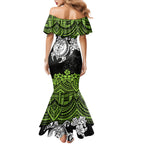 custom-raiders-rugby-family-matching-mermaid-dress-and-hawaiian-shirt-canberra-hibiscus-and-turtle-with-polynesian-pattern
