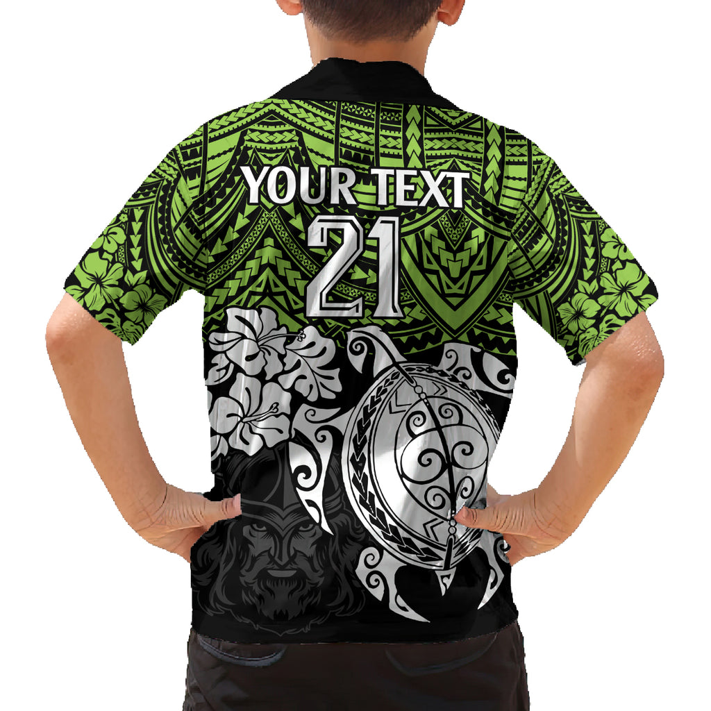 custom-raiders-rugby-family-matching-off-shoulder-long-sleeve-dress-and-hawaiian-shirt-canberra-hibiscus-and-turtle-with-polynesian-pattern