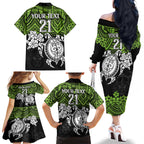 custom-raiders-rugby-family-matching-off-shoulder-long-sleeve-dress-and-hawaiian-shirt-canberra-hibiscus-and-turtle-with-polynesian-pattern
