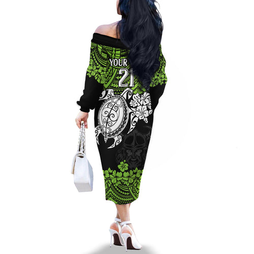 custom-raiders-rugby-family-matching-off-shoulder-long-sleeve-dress-and-hawaiian-shirt-canberra-hibiscus-and-turtle-with-polynesian-pattern