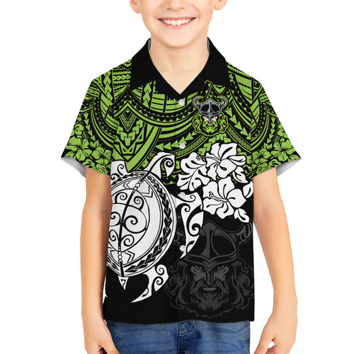 custom-raiders-rugby-family-matching-off-shoulder-long-sleeve-dress-and-hawaiian-shirt-canberra-hibiscus-and-turtle-with-polynesian-pattern