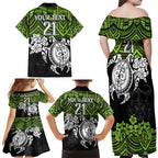 custom-raiders-rugby-family-matching-off-shoulder-maxi-dress-and-hawaiian-shirt-canberra-hibiscus-and-turtle-with-polynesian-pattern