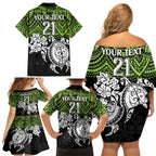 custom-raiders-rugby-family-matching-off-shoulder-short-dress-and-hawaiian-shirt-canberra-hibiscus-and-turtle-with-polynesian-pattern