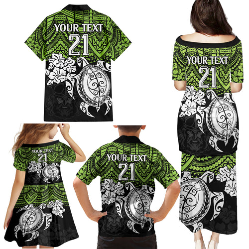 custom-raiders-rugby-family-matching-puletasi-dress-and-hawaiian-shirt-canberra-hibiscus-and-turtle-with-polynesian-pattern