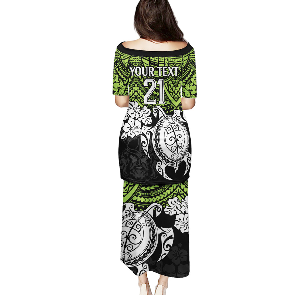 custom-raiders-rugby-family-matching-puletasi-dress-and-hawaiian-shirt-canberra-hibiscus-and-turtle-with-polynesian-pattern