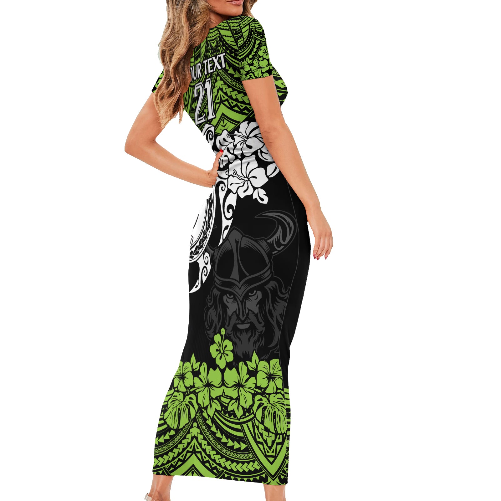 custom-raiders-rugby-family-matching-short-sleeve-bodycon-dress-and-hawaiian-shirt-canberra-hibiscus-and-turtle-with-polynesian-pattern