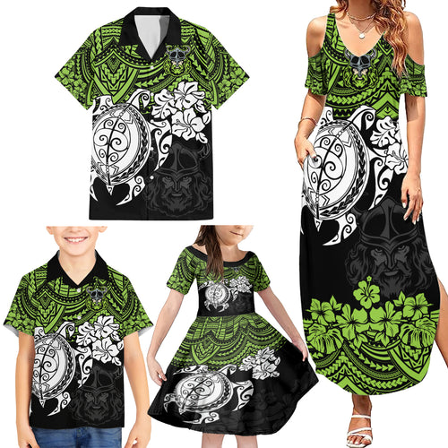 custom-raiders-rugby-family-matching-summer-maxi-dress-and-hawaiian-shirt-canberra-hibiscus-and-turtle-with-polynesian-pattern