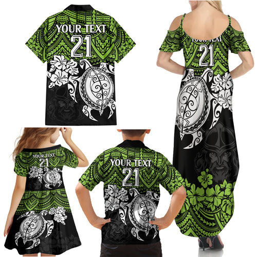 custom-raiders-rugby-family-matching-summer-maxi-dress-and-hawaiian-shirt-canberra-hibiscus-and-turtle-with-polynesian-pattern