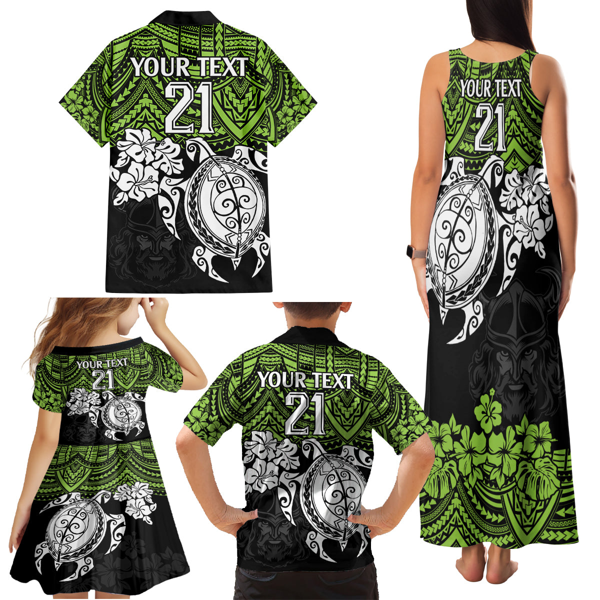 custom-raiders-rugby-family-matching-tank-maxi-dress-and-hawaiian-shirt-canberra-hibiscus-and-turtle-with-polynesian-pattern