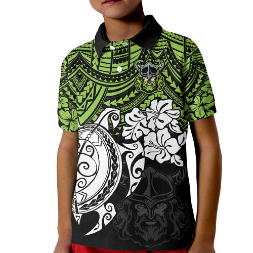 custom-raiders-rugby-kid-polo-shirt-canberra-hibiscus-and-turtle-with-polynesian-pattern