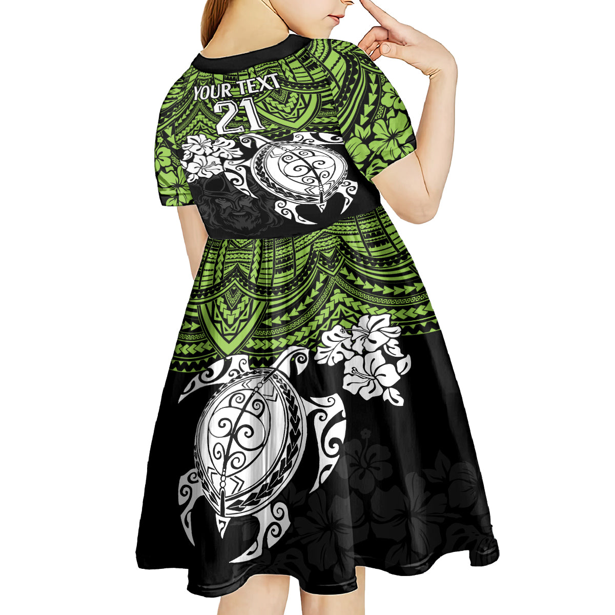 custom-raiders-rugby-kid-short-sleeve-dress-canberra-hibiscus-and-turtle-with-polynesian-pattern