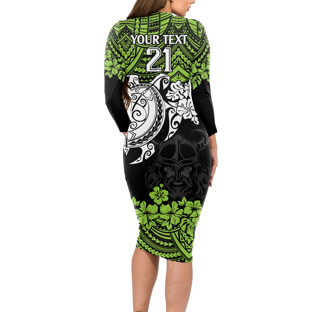 custom-raiders-rugby-long-sleeve-bodycon-dress-canberra-hibiscus-and-turtle-with-polynesian-pattern
