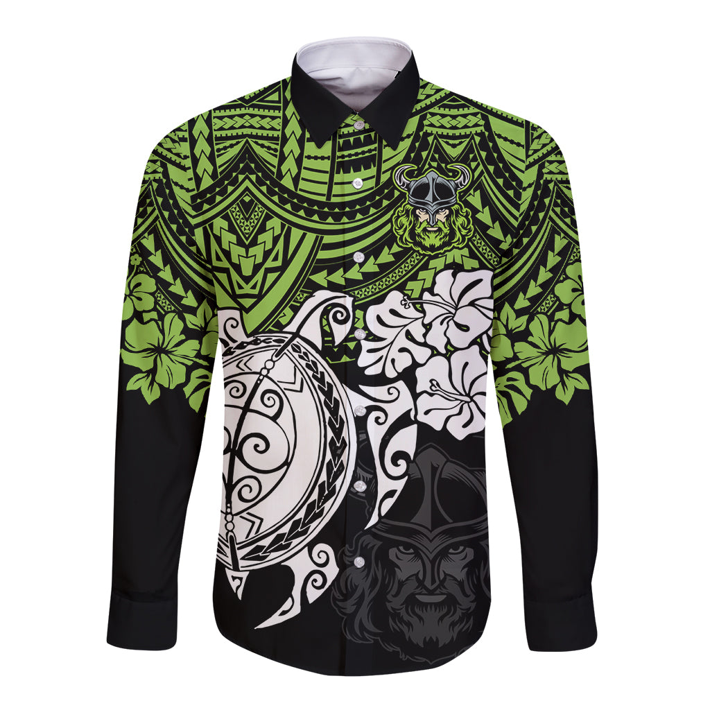 custom-raiders-rugby-long-sleeve-button-shirt-canberra-hibiscus-and-turtle-with-polynesian-pattern