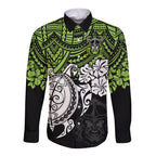 custom-raiders-rugby-long-sleeve-button-shirt-canberra-hibiscus-and-turtle-with-polynesian-pattern