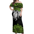 custom-raiders-rugby-off-shoulder-maxi-dress-canberra-hibiscus-and-turtle-with-polynesian-pattern