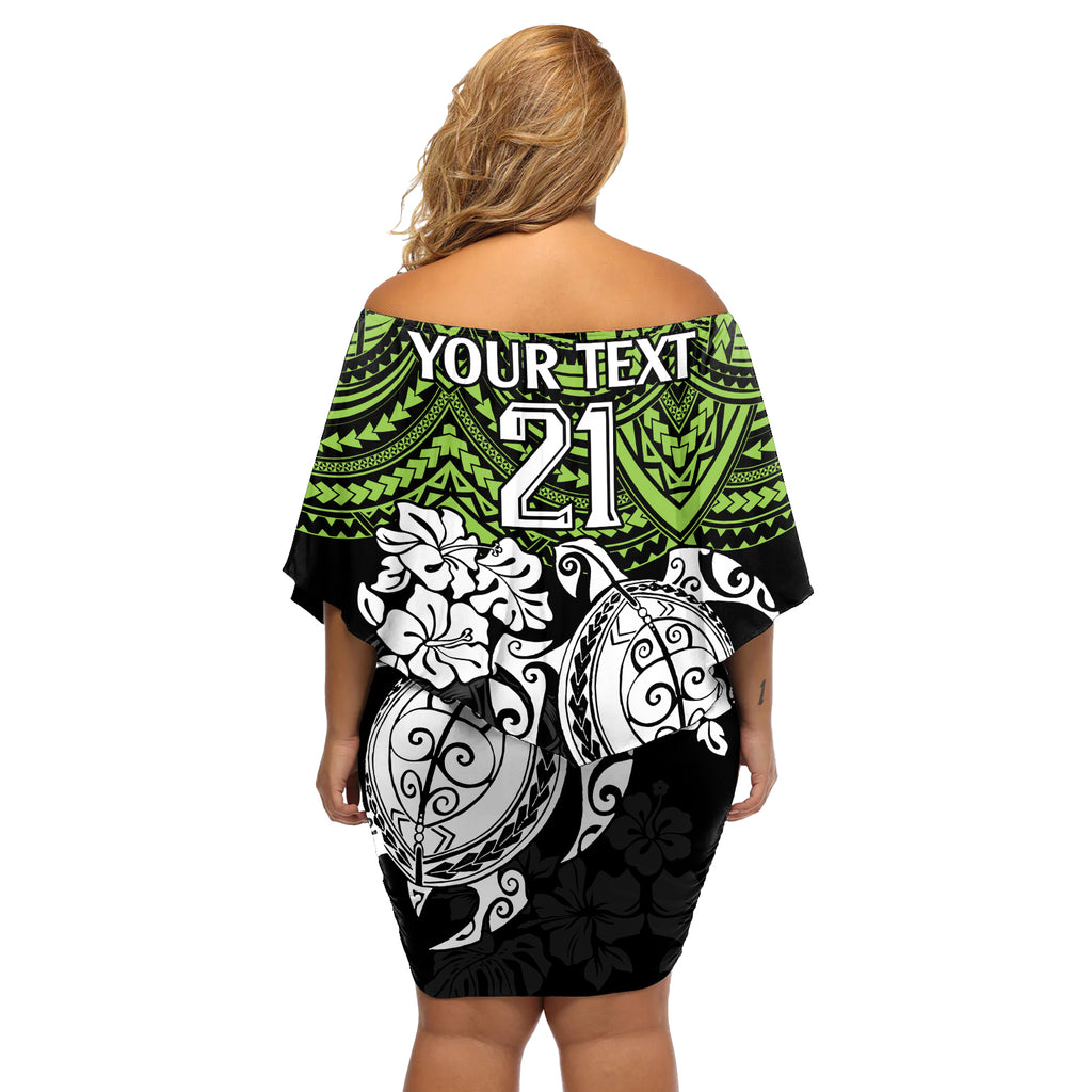 custom-raiders-rugby-off-shoulder-short-dress-canberra-hibiscus-and-turtle-with-polynesian-pattern