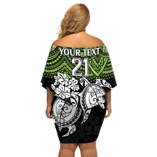 custom-raiders-rugby-off-shoulder-short-dress-canberra-hibiscus-and-turtle-with-polynesian-pattern
