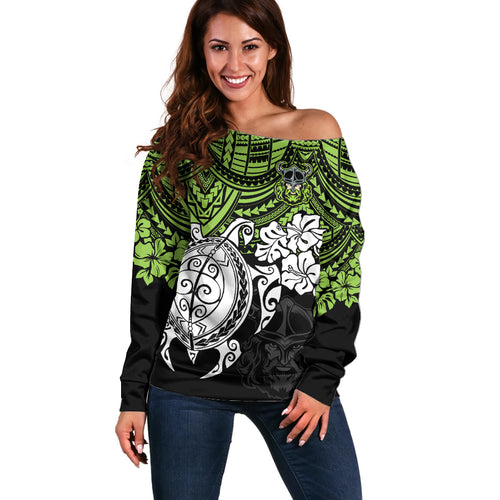 custom-raiders-rugby-off-shoulder-sweater-canberra-hibiscus-and-turtle-with-polynesian-pattern