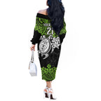 custom-raiders-rugby-off-the-shoulder-long-sleeve-dress-canberra-hibiscus-and-turtle-with-polynesian-pattern