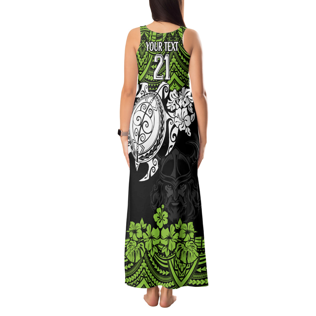 custom-raiders-rugby-tank-maxi-dress-canberra-hibiscus-and-turtle-with-polynesian-pattern