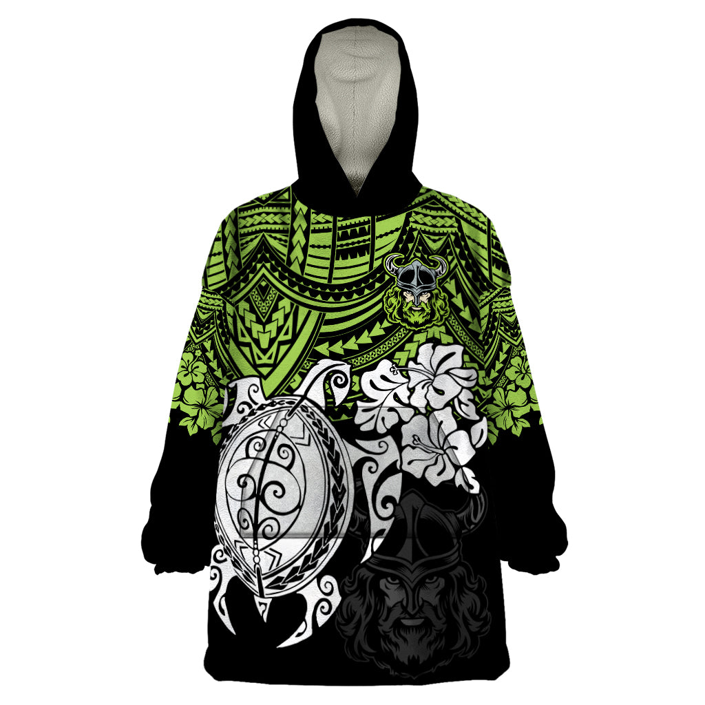 custom-raiders-rugby-wearable-blanket-hoodie-canberra-hibiscus-and-turtle-with-polynesian-pattern