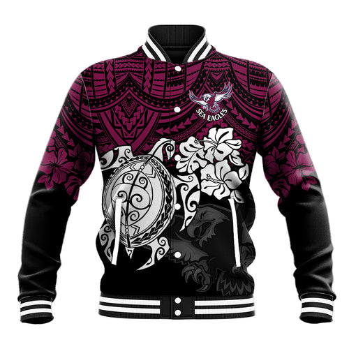 custom-sea-eagles-rugby-baseball-jacket-silvertails-hibiscus-and-turtle-with-polynesian-pattern