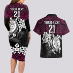 custom-sea-eagles-rugby-couples-matching-long-sleeve-bodycon-dress-and-hawaiian-shirt-silvertails-hibiscus-and-turtle-with-polynesian-pattern