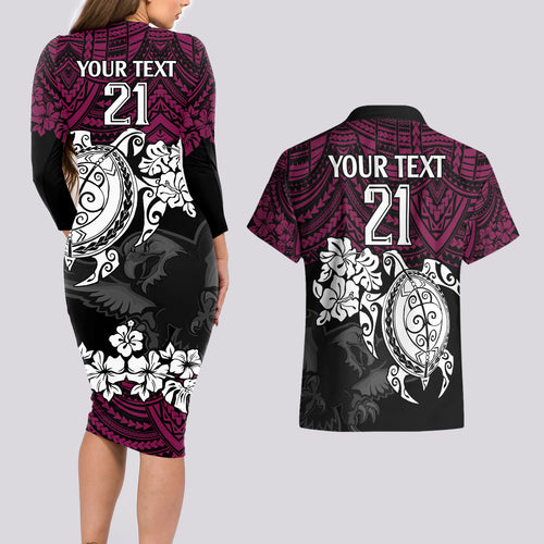 custom-sea-eagles-rugby-couples-matching-long-sleeve-bodycon-dress-and-hawaiian-shirt-silvertails-hibiscus-and-turtle-with-polynesian-pattern