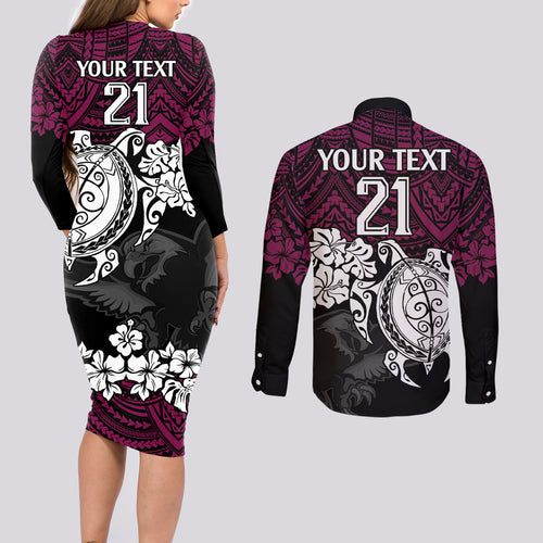 custom-sea-eagles-rugby-couples-matching-long-sleeve-bodycon-dress-and-long-sleeve-button-shirt-silvertails-hibiscus-and-turtle-with-polynesian-pattern