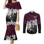 custom-sea-eagles-rugby-couples-matching-mermaid-dress-and-long-sleeve-button-shirt-silvertails-hibiscus-and-turtle-with-polynesian-pattern
