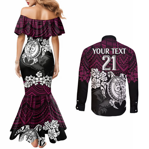 custom-sea-eagles-rugby-couples-matching-mermaid-dress-and-long-sleeve-button-shirt-silvertails-hibiscus-and-turtle-with-polynesian-pattern
