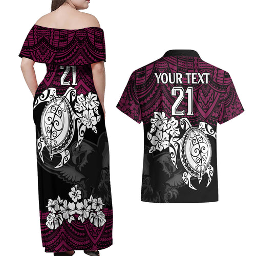 custom-sea-eagles-rugby-couples-matching-off-shoulder-maxi-dress-and-hawaiian-shirt-silvertails-hibiscus-and-turtle-with-polynesian-pattern