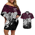 custom-sea-eagles-rugby-couples-matching-off-shoulder-short-dress-and-hawaiian-shirt-silvertails-hibiscus-and-turtle-with-polynesian-pattern