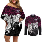 custom-sea-eagles-rugby-couples-matching-off-shoulder-short-dress-and-long-sleeve-button-shirt-silvertails-hibiscus-and-turtle-with-polynesian-pattern
