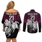 custom-sea-eagles-rugby-couples-matching-off-shoulder-short-dress-and-long-sleeve-button-shirt-silvertails-hibiscus-and-turtle-with-polynesian-pattern