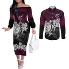 custom-sea-eagles-rugby-couples-matching-off-the-shoulder-long-sleeve-dress-and-long-sleeve-button-shirt-silvertails-hibiscus-and-turtle-with-polynesian-pattern