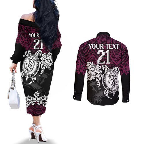 custom-sea-eagles-rugby-couples-matching-off-the-shoulder-long-sleeve-dress-and-long-sleeve-button-shirt-silvertails-hibiscus-and-turtle-with-polynesian-pattern