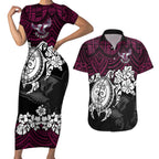 custom-sea-eagles-rugby-couples-matching-short-sleeve-bodycon-dress-and-hawaiian-shirt-silvertails-hibiscus-and-turtle-with-polynesian-pattern