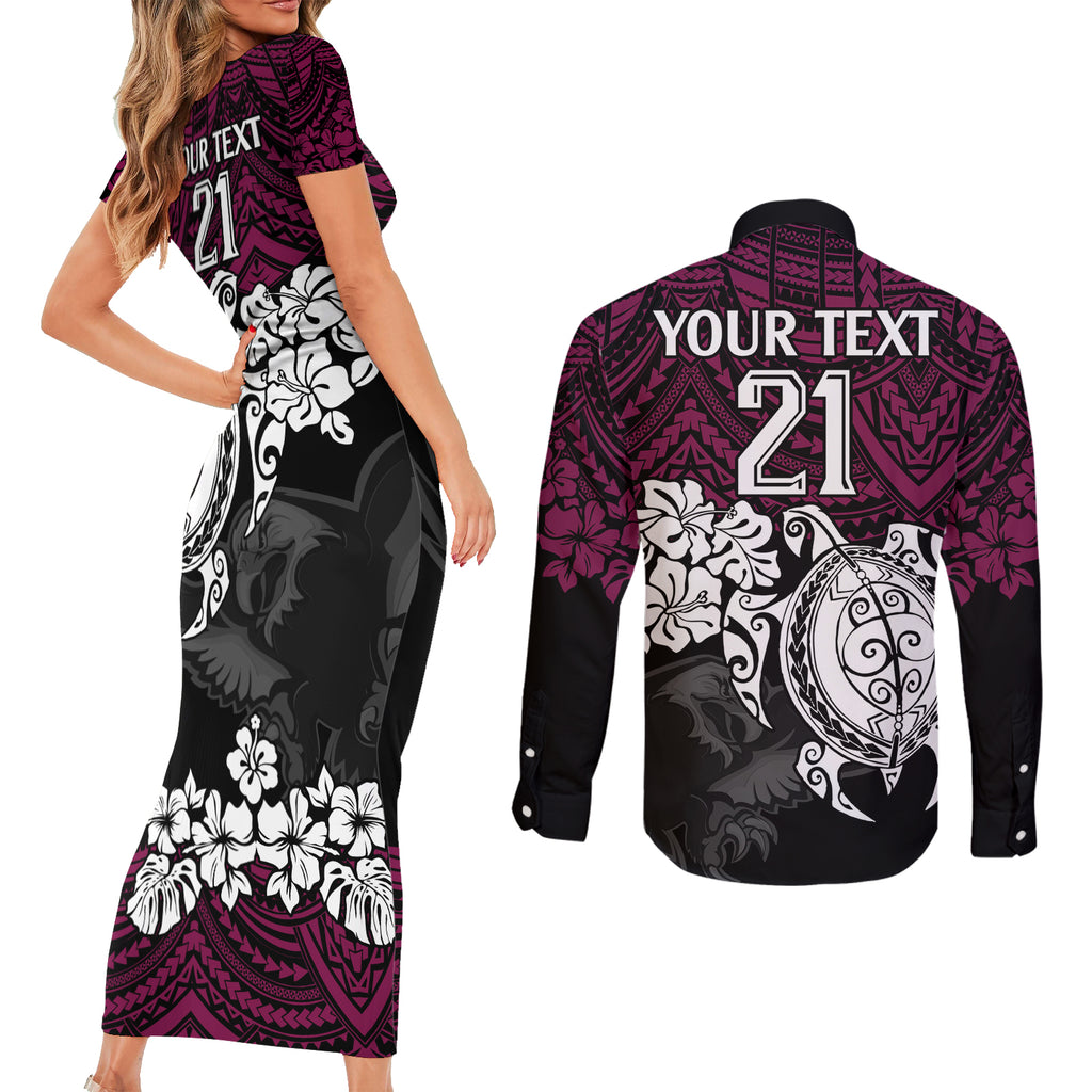 custom-sea-eagles-rugby-couples-matching-short-sleeve-bodycon-dress-and-long-sleeve-button-shirt-silvertails-hibiscus-and-turtle-with-polynesian-pattern