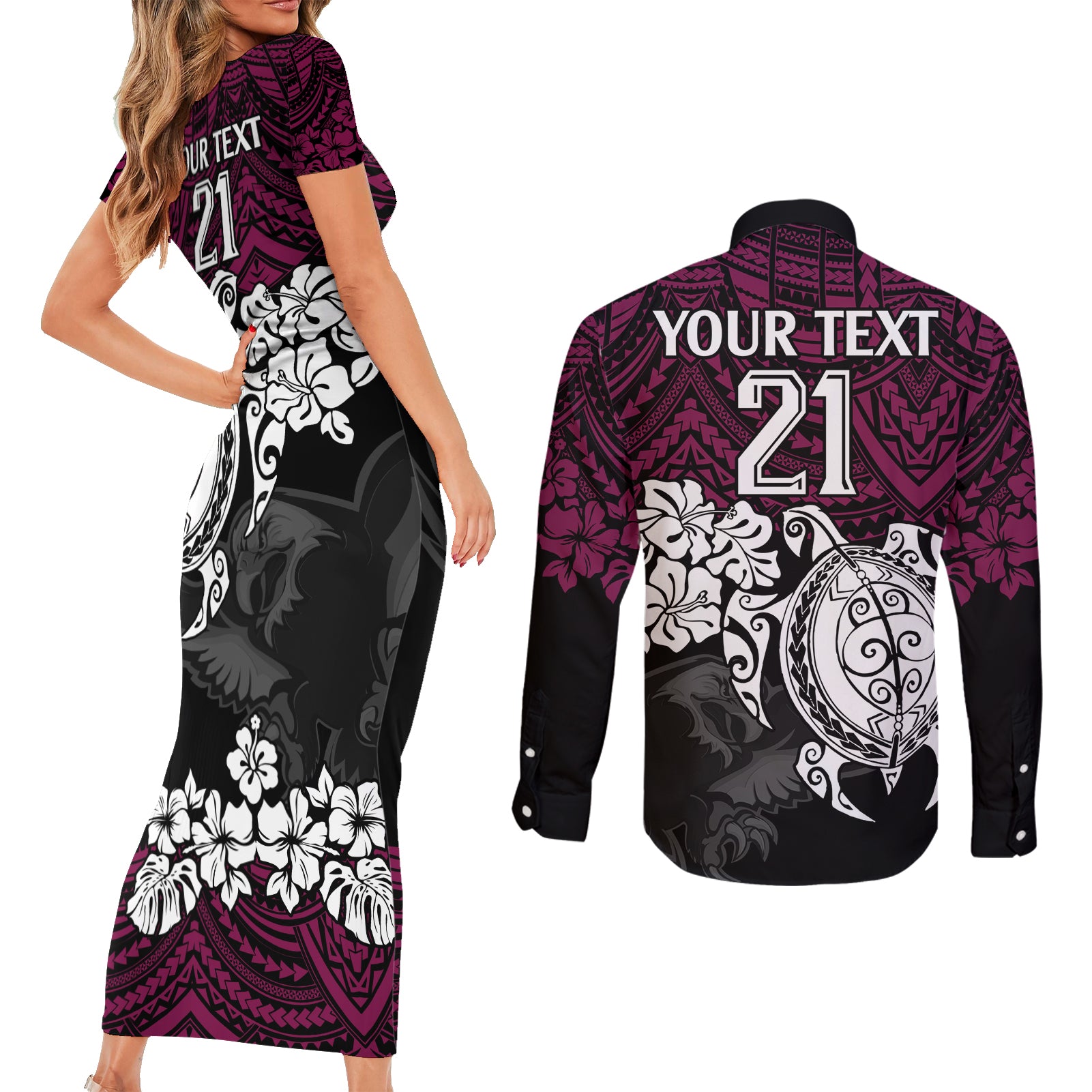 custom-sea-eagles-rugby-couples-matching-short-sleeve-bodycon-dress-and-long-sleeve-button-shirt-silvertails-hibiscus-and-turtle-with-polynesian-pattern