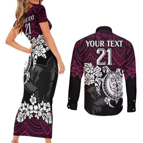 custom-sea-eagles-rugby-couples-matching-short-sleeve-bodycon-dress-and-long-sleeve-button-shirt-silvertails-hibiscus-and-turtle-with-polynesian-pattern